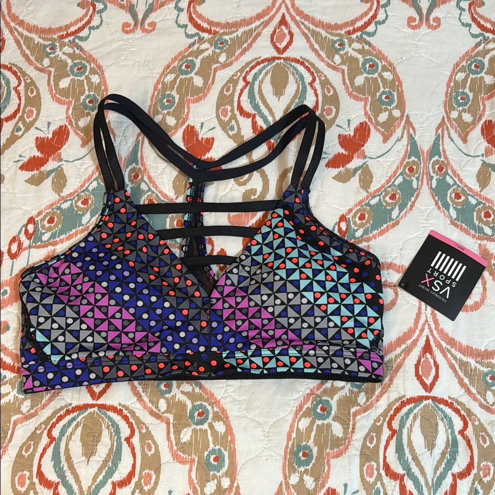 VSX Black and Purple Sports Bra with Performance Fabric